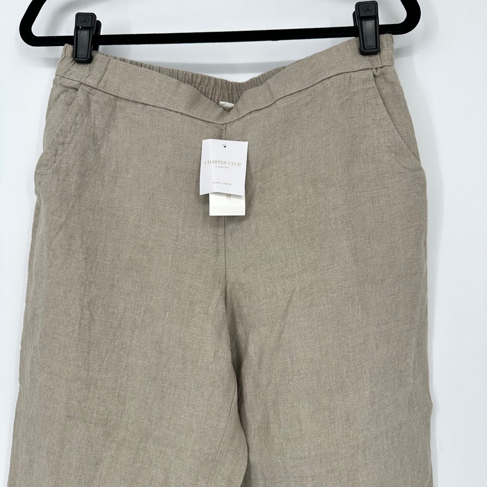 NEW Charter Club Luxury 100% Linen Beige Sand Pull On Pants Cropped Capris PM - Picture 4 of 7